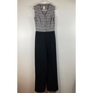 Womens Vintage Jumpsuit‎ Black White Vneck Button Top Black Bottom 10